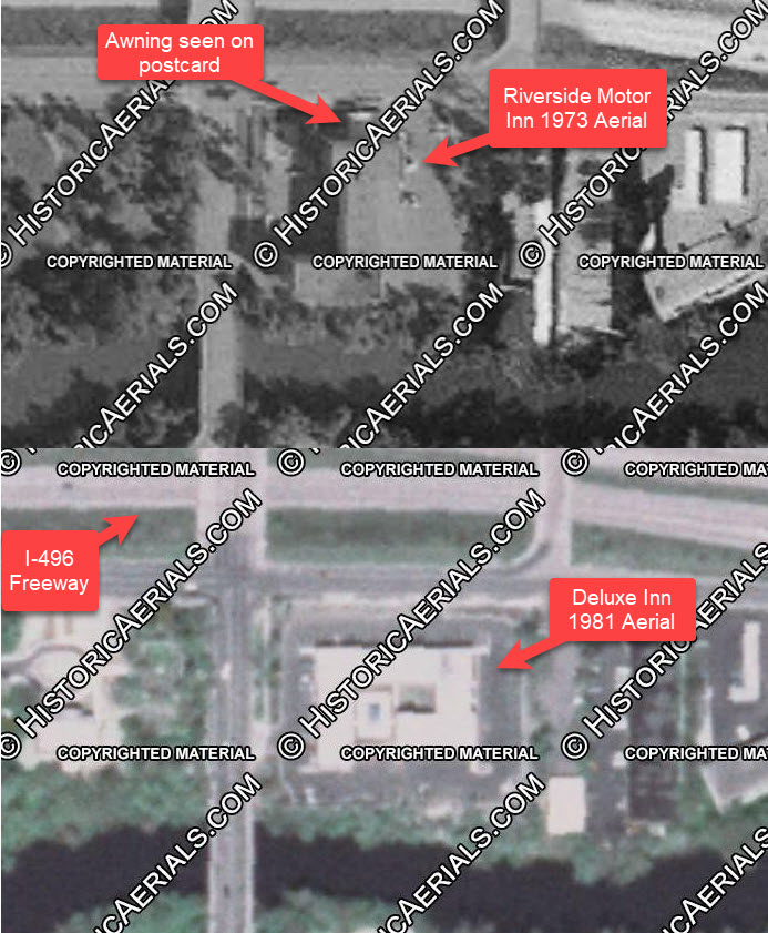 Riverside Motor Inn (Deluxe Inn, Riverside Manor) - Aerial Comparison 73 Vs 81